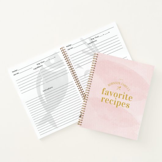 Hübsches modernes Blush Wasserfarbe Leere Rezept Notizblock (Innenseite)