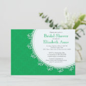 Hübsches modernes Emerald Green Damask Brautparty Einladung (Stehend Vorderseite)