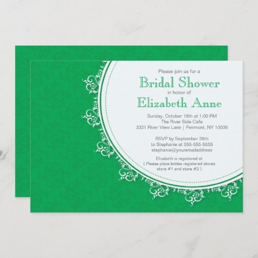 Hübsches modernes Emerald Green Damask Brautparty Einladung (Vorne/Hinten)