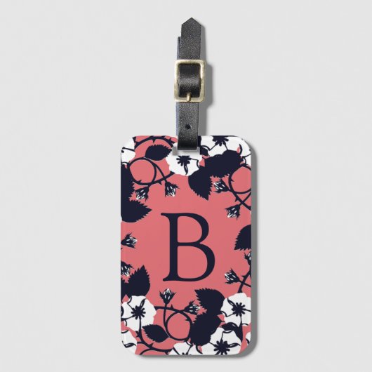 Hübsches modernes florales Monogramm in Korallenro Gepäckanhänger (Vorderseite Vertikal)