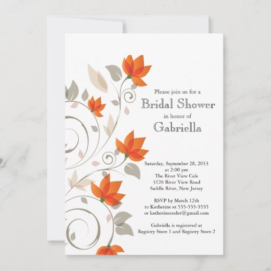 Hübsches modernes Orangenblumen Brautparty Einladung (Vorderseite)