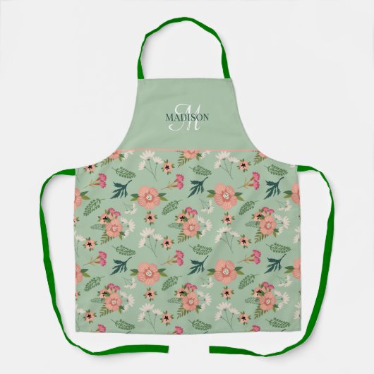 Hübsches modernes rosa Blumenmonogramm Schürze (Vorderseite)