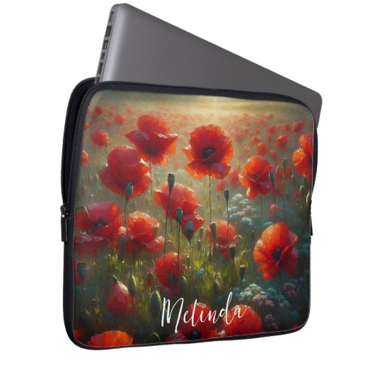 Hübsches Mohnfeld am Sommertag Laptopschutzhülle (Vorne Rechts)