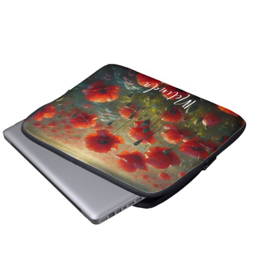 Hübsches Mohnfeld am Sommertag Laptopschutzhülle (Vorne Knopf)