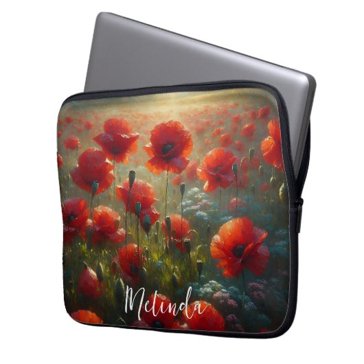 Hübsches Mohnfeld am Sommertag Laptopschutzhülle (Vorderseite Links)