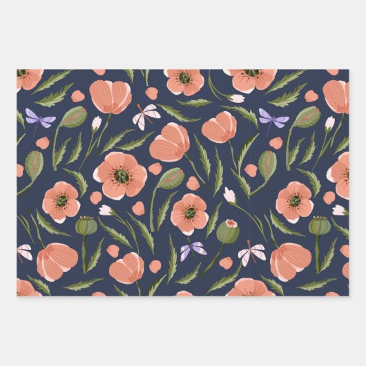 Hübsches Mohnmuster für die Blume Geschenkpapier Set (Vorderseite)