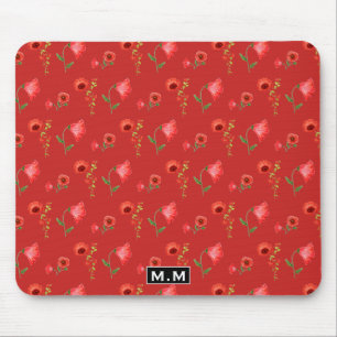 Hübsches Mohnmuster mit Monogramm Mousepad