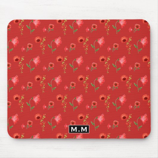 Hübsches Mohnmuster mit Monogramm Mousepad (Vorne)