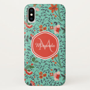 Hübsches Monogramm Aquamarine Orange und Rote Flor Case-Mate iPhone Hülle