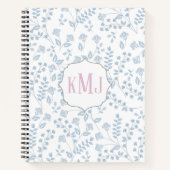 Hübsches Monogramm Elegant Simple Blue Floral Notizblock (Vorderseite)