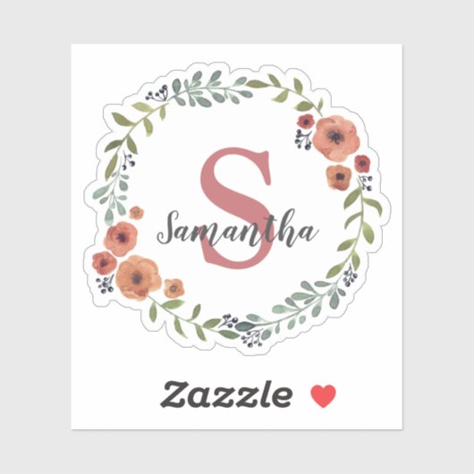 Hübsches Monogramm Floral personalisiert Aufkleber (Blatt)