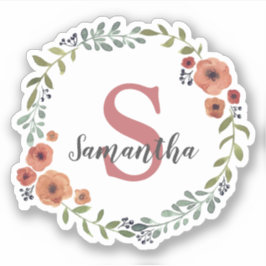 Hübsches Monogramm Floral personalisiert Aufkleber