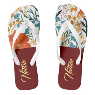 Hübsches Monogramm l Aquarell floral l Burgund Badesandalen