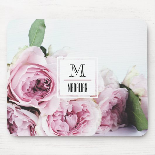 Hübsches Monogramm Rosa stieg zunächst an der Gren Mousepad (Vorne)