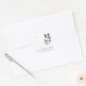 Hübsches Monogramm Violett Blumenkohl-Brautparty Quadratischer Aufkleber (Umschlag)