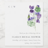 Hübsches Monogramm Violett Blumenkohl-Brautparty Weinetikett (Einzelnes Label)