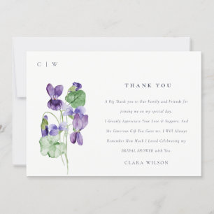 Hübsches Monogramm Violette Blumenstrauß Brautpart Dankeskarte