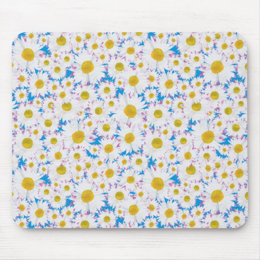 Hübsches Mousepad: Ditzy White Daisies on Blue Mousepad (Vorne)