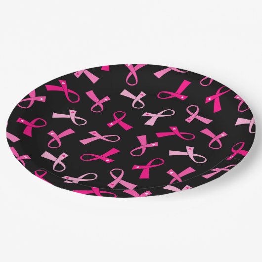 Hübsches Multirosa Brustkrebs-Flachbildschirm-Must Pappteller (Schrägansicht)