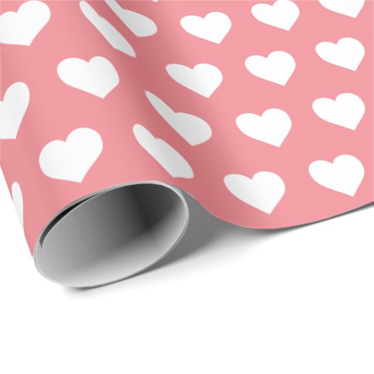 Hübsches Muster des weißen Herzens Hübsch rosa Geschenkpapier (Rolleneckpunkt)