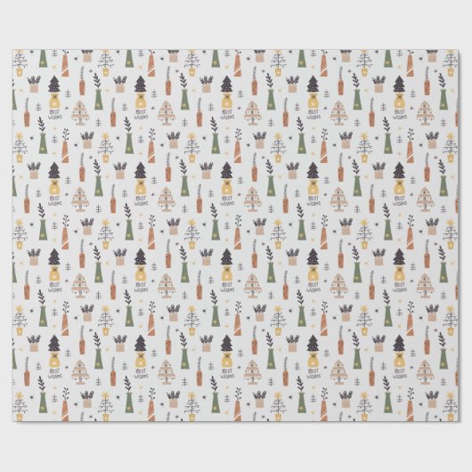 Hübsches Muster Xmas Baum grau und grün niedlich Geschenkpapier (Flach)