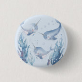Hübsches Narwal-Fisch-Muster Aquarell unter dem Me Button (Vorderseite)
