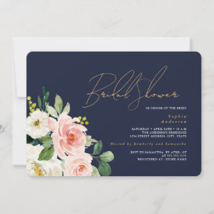Hübsches Navy Blush Floral Brautparty Einladung