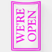 Hübsches Neon Pink White Business Wir sind offen Banner (Vertikal)