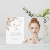 Hübsches neutrales Wasserfarbenflorenbad Mitzvah F Dankeskarte (Stehend Vorderseite)