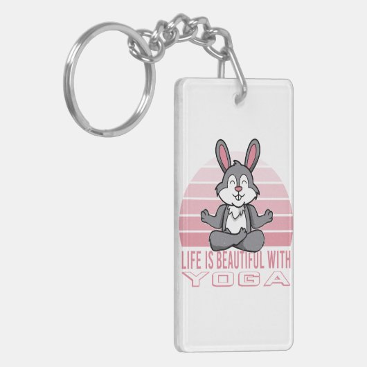 Hübsches niedliches Kaninchen, das Yoga macht, lus Schlüsselanhänger (Vorderseite links)