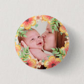 Hübsches Orange Floral Custom Foto Button (Vorderseite)