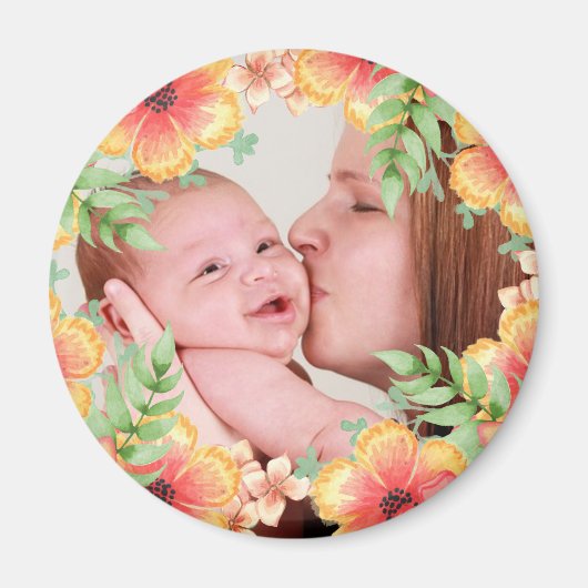 Hübsches Orange Floral Custom Foto Magnet (Vorne)