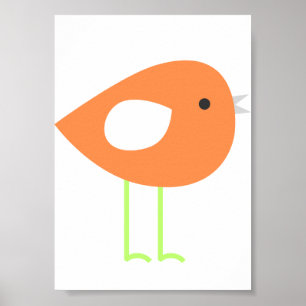Hübsches Orange-Vogel-Plakat Poster
