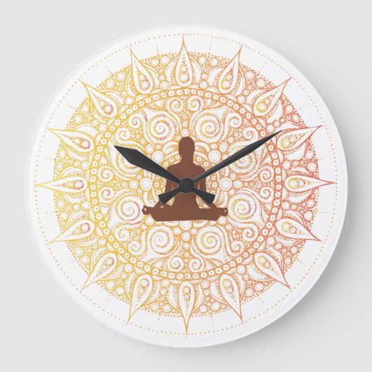 Hübsches Orange/White Oriental Yoga Design Große Wanduhr (Vorderseite)