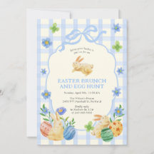 Hübsches Osterbrunch & Ostereiersuche auf blau kar