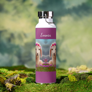 Hübsches Osterlamm mit Blumen - personalisierbar Trinkflasche