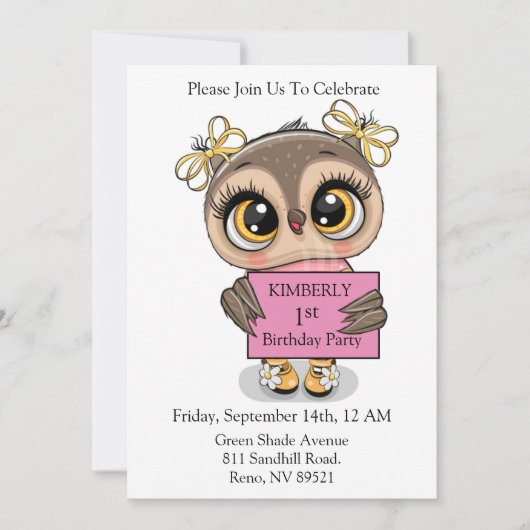 Hübsches Owl Geburtstag Einladung (Vorderseite)