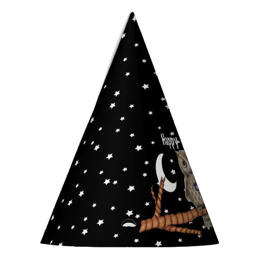 Hübsches Owl Gold Augen Lila Kristallmond Sterne Partyhütchen (Links)