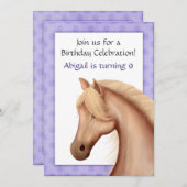 Hübsches Palomino Pferd Lila Geburtstag Einladung (Vorne/Hinten)