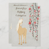 Hübsches Palomino Pony und Blume Pferd Geburtstag Einladung (Vorne/Hinten)
