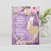 Hübsches Palomino Rosa Lila Blumen Pferd Geburtsta Einladung (Stehend Vorderseite)