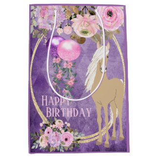 Hübsches Palomino Rosa Lila Blumen Pferd Geburtsta Mittlere Geschenktüte