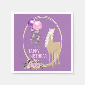 Hübsches Palomino Rosa Lila Blumen Pferd Geburtsta Serviette