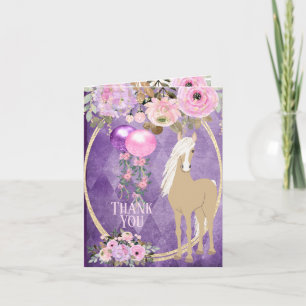 Hübsches Palomino-Rosa und Lila Blumen Pferd Dankeskarte