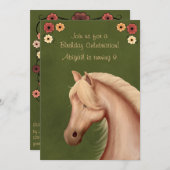 Hübsches Palomino und Blume Einladung zum Geburtst (Vorne/Hinten)