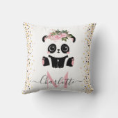 Hübsches Panda floral Monogramm personalisierter W Kissen (Rückseite)