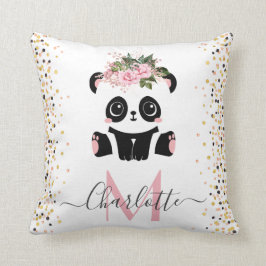 Hübsches Panda floral Monogramm personalisierter W Kissen
