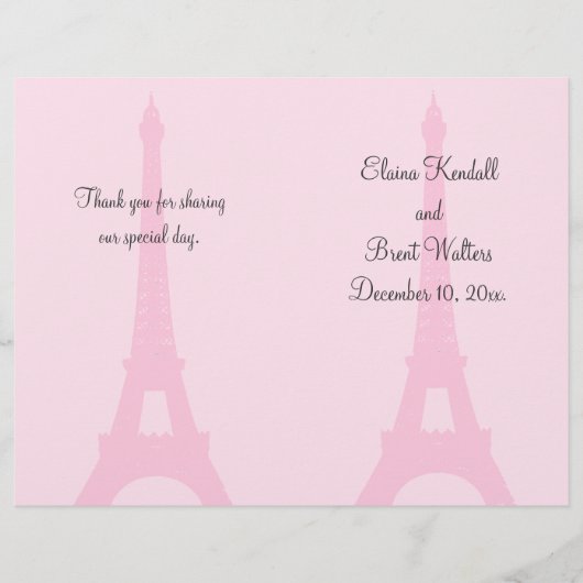 Hübsches Pariser Hochzeitsprogramm (Vorderseite)