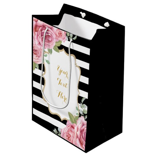 Hübsches Pariswatercolor-Rosa-Rosen-Gastgeschenk Mittlere Geschenktüte (Vorderseite Schrägansicht)