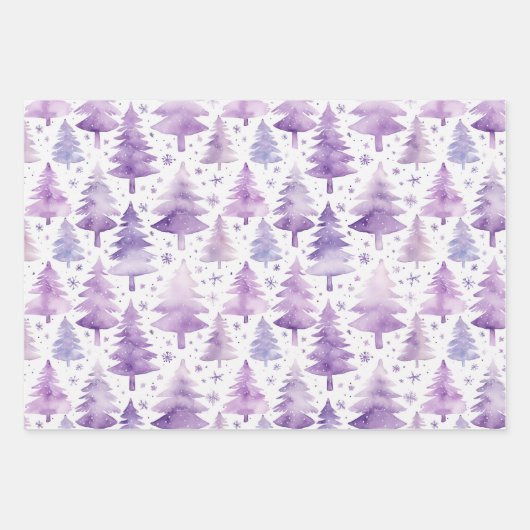 Hübsches Pastel Lila Wasserfarben Baummuster Geschenkpapier Set (Vorderseite 3)